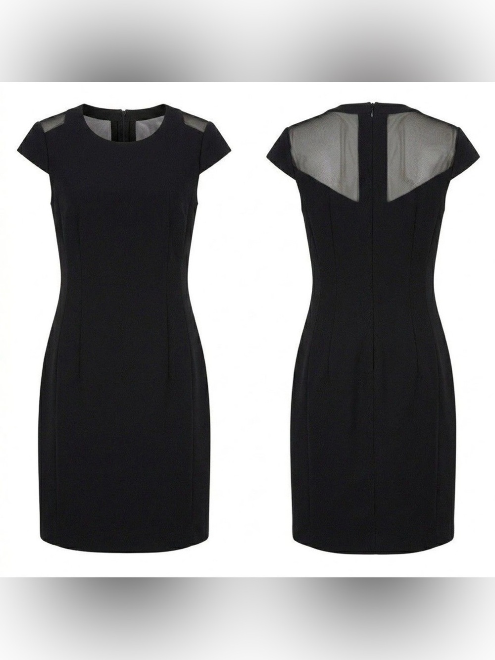 Armani Exchange Sheer Mesh Pencil LBD Dress 6 Black 90s Minimalist Quiet Luxury
